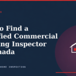 How to find a qualified commercial building inspector in Canada, featuring a commercial building and magnifying glass inspection icon on a dark navy background.